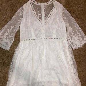 ♦️Shein Pointelle Trim Embroidered Mesh Dress